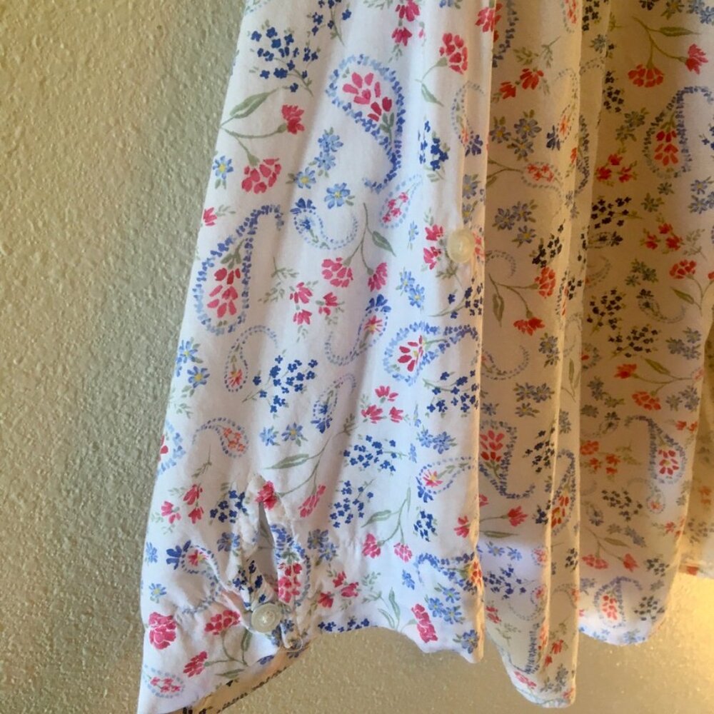 LRL White Button Down Red Blue Floral Paisley Size L Preppy Coastal Grandma - Picture 6 of 6